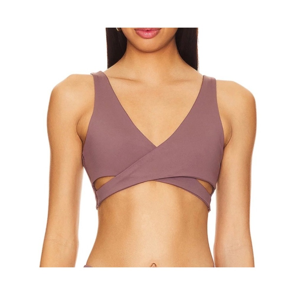 Nubyen Mauve‎ Brown Crossover Wrap Back Sports Bra Large Activewear Yoga Pilates